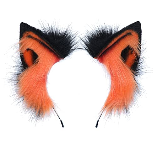 Fxaelian Cosplay Fox Wolf Bear Cat Dog Ears Headband Hair Accessory - Orange