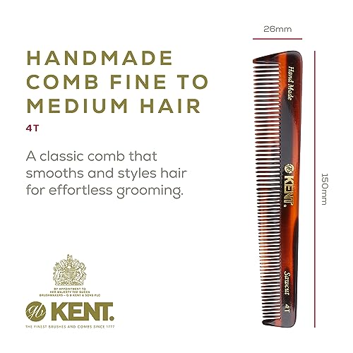 Kent 4T 6 Inch Double Tooth Comb - Fine and Wide Tooth Grooming Comb