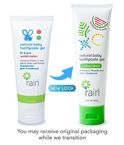 Rain Baby Toothpaste 1.4oz Pack of 2 Fluoride-Free Toddler Tooth Gel Safe Swallow