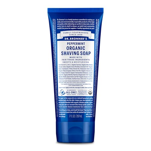 Dr. Bronner's Organic Shaving Soap - Peppermint, 7oz | Moisturizing & Soothing Formula
