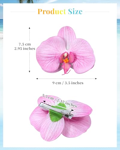 ACECHA 4-Piece Hawaiian Flower Hair Clips Set - Orchid & Hibiscus