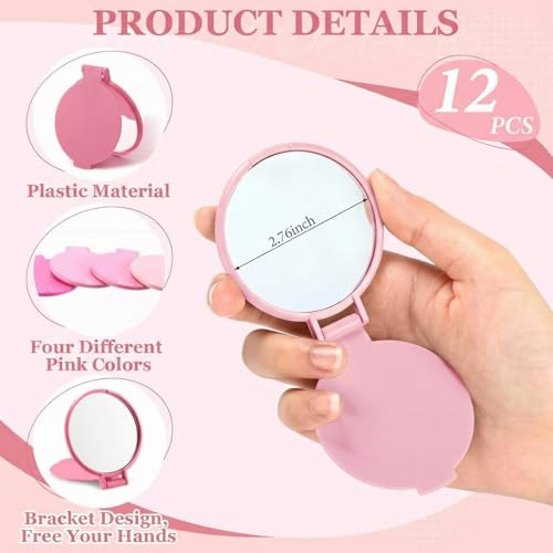 Amyhill Pink Compact Mirrors Bulk 12 Pack - Small Folding Travel Vanity Gift
