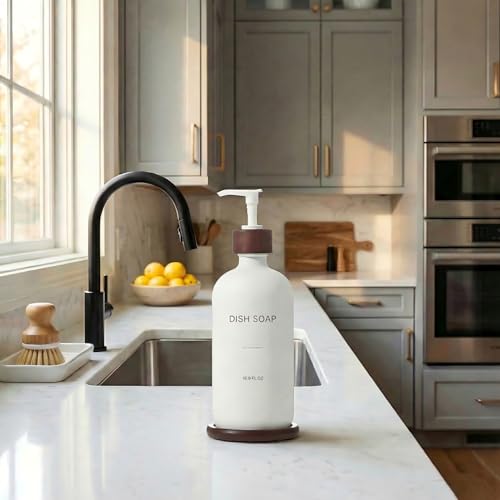 BONLONG White Dish Soap Dispenser with Bamboo Tray - D*1