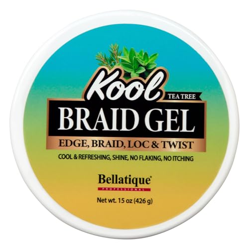 BELLATIQUE KOOL Braiding Gel 15 oz - Max Hold for LOC & Twist, No Flaking, High Shine, Fast Drying, Long Lasting (Pack of 1)