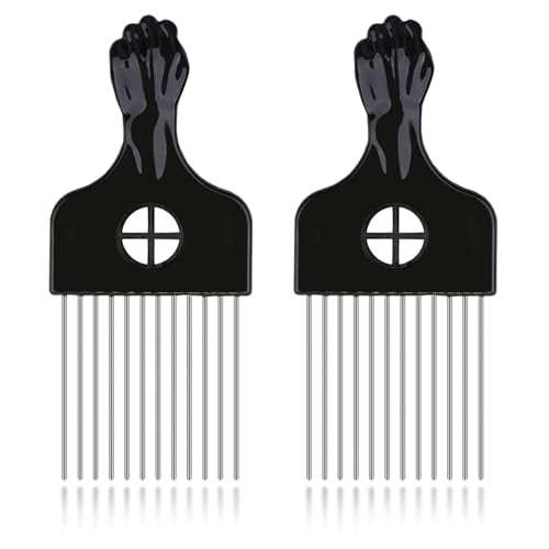LEADUWAY Afro Hair Pick & Metal Wig Detangler - 2 Pack
