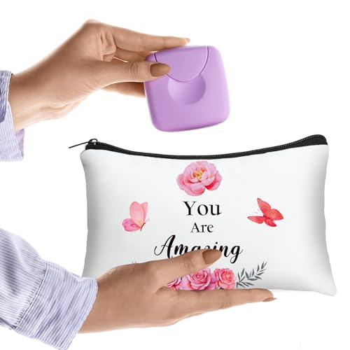Hillban 10 Pcs Canvas Cosmetic Bags, White Butterfly Print Makeup Pouches