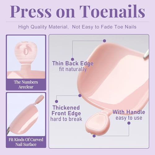 AddFavor Pale Nude Pink Toe Nail Press Ons - 120pcs Full Cover Fake Toenails for Women