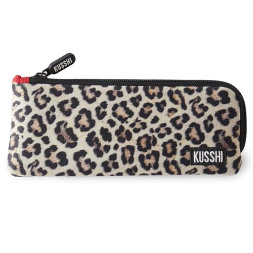 KUSSHI Neoprene Makeup Brush Pouch - Leopard/Red Travel Case