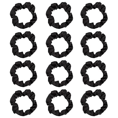 12-Pack Black Satin Hair Scrunchies for Women - Soft & Stretchy