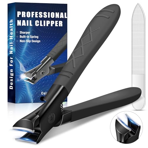 Meteorock Black Heavy Duty Nail Clippers for Thick Nails, Anti-Slip Toenail Set for Seniors & Women