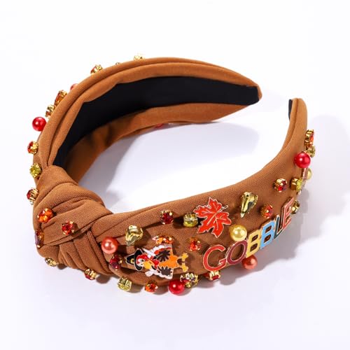 NVENF Beaded Turkey Headband for Women Gobble 1 Fall Thanksgiving Hair Accessory