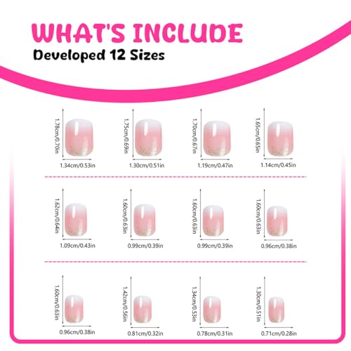 24 Pcs French Tip Press On Nails - Short Square Pink White Gradient