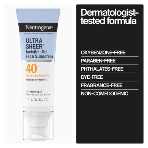 Neutrogena Ultra Sheer Invisible Gel Face Sunscreen SPF 40, 1.7 oz - Water Resistant, Matte Finish, Vitamin E