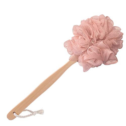 Pink Loofah with Handle - Cute Exfoliating Shower Sponge & Bath Brush for Women & Girls