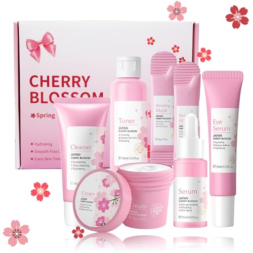 Cherry Blossom Skincare Set for Teen Girls - Moisturizing Gift Pack with Face Serum & Masks