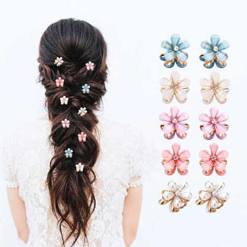 Mini Flower-Shaped Hair Clips for Girls - 10 Pcs Multicolor Pearl Barrettes