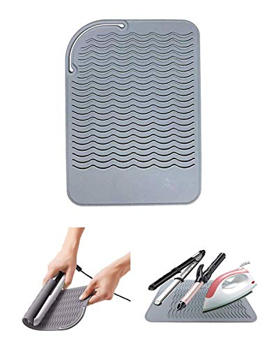 Grey G Heat Resistant Silicone Glove + 9x6.5in Mat for Curling Irons & Straighteners, 2-in-1 Set