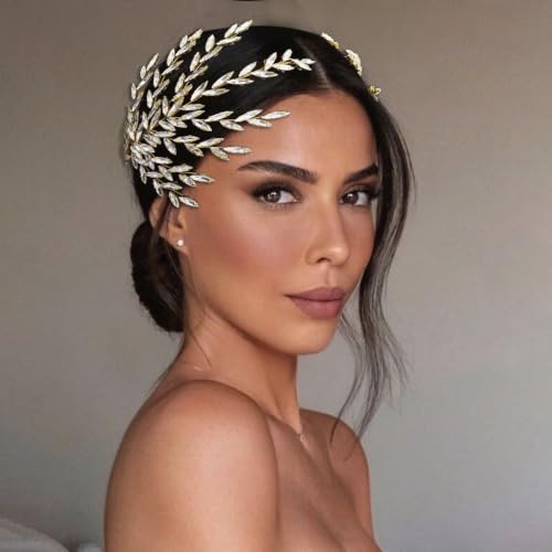 WONRLUA Handmade Gold Rhinestone Bridal Hair Piece with Comb