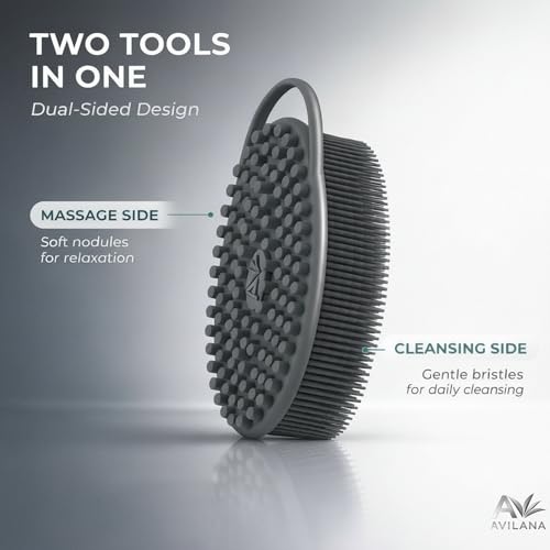 Avilana Premium Silicone Body Scrubber - Trusted Since 2017 - SGS Certified Food Grade Dual Sided Bath Brush, Quick-Dry Exfoliating Loofah Alternative, Massage Brush Sensitive Skin Women Men