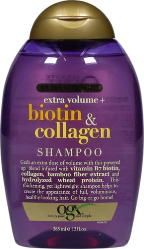 OGX Purple Biotin & Collagen Volumizing Shampoo 13oz Pack of 2 - Extra Strength, Sulfate-Free for Fine Hair