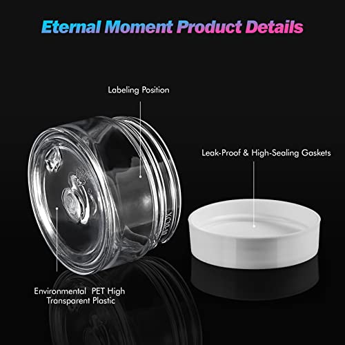 50 Pack 1oz Clear Plastic Cosmetic Jars with White Lids and Labels