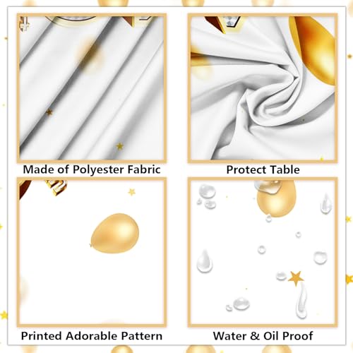 Happy 18th Birthday Tablecloth - White & Gold Glitter Design
