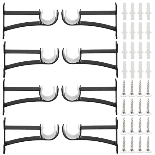 Heavy Duty Curtain Rod Brackets - 8 Pack Black Holders for 1" Rods