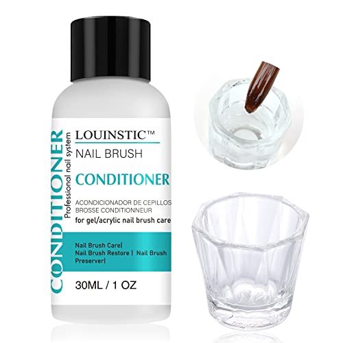 LOUINSTIC 1Oz Nail Brush Cleaner & Conditioner for Art Brushes - Glass Bottle