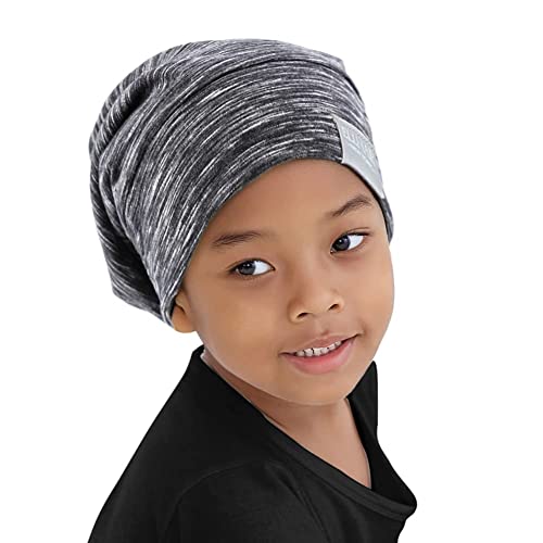 ELIHAIR Adjustable Satin Beanie Sleep Cap for Kids - Rose Violet & Grey Pale