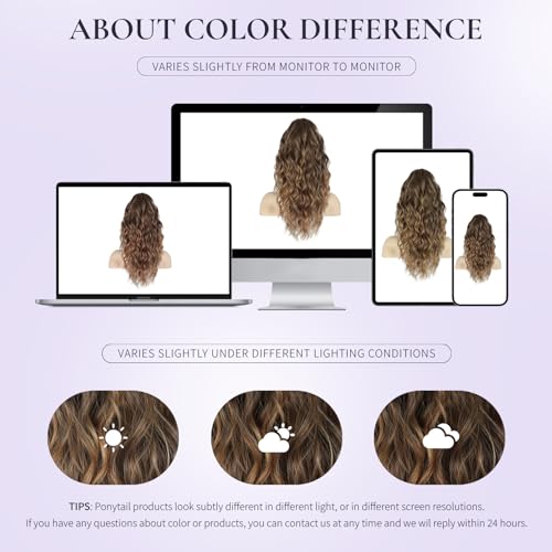 ZQIAN BEAUTY 18-Inch Curly Wavy Ponytail Extension - Ash Blonde with Blonde Ends