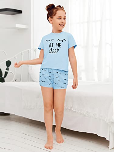 Kingdenergy Sky Blue 11-12 Years Girls 2-Piece Shorts Set T-Shirt & Shorts