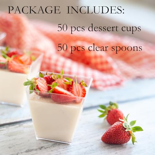 Hiasobre 3.5 oz Clear Mini Dessert Cups with Spoons - 50 Pack