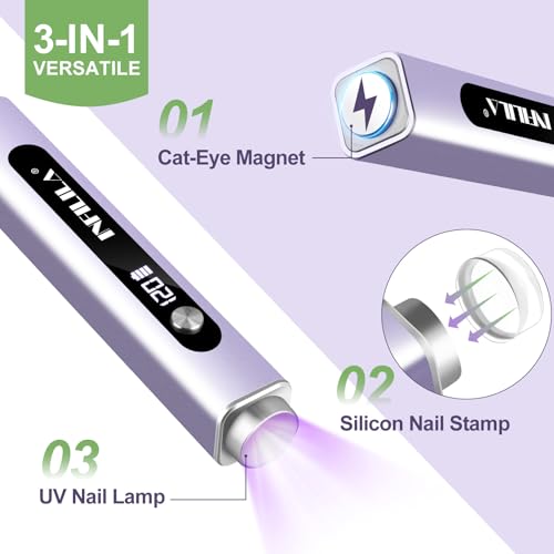 NXJ INFILILA 3-in-1 Handheld UV Nail Lamp with Cat Eye Magnet & Stamp