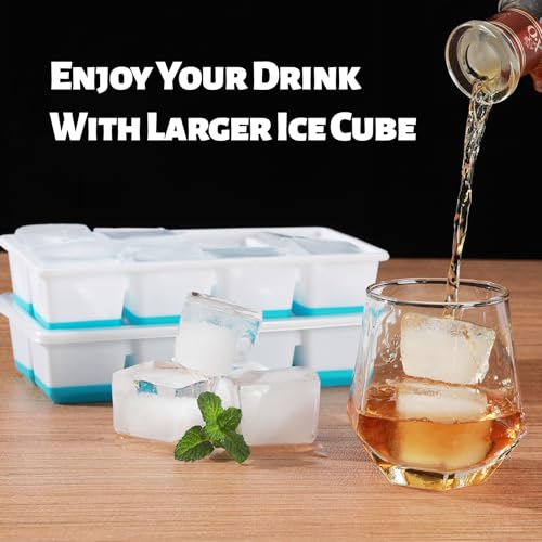 Jrisbo Stackable Silicone Ice Cube Trays with Lid - 2 Pack for Easy Release