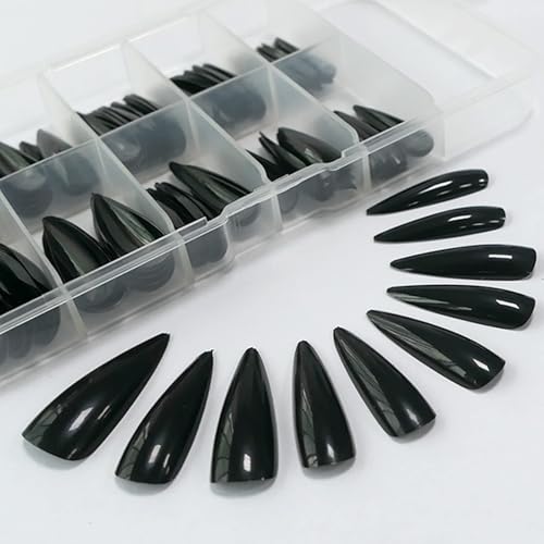 100pc Black Stiletto Press-On Nails - Glossy Full Cover Acrylic Tips