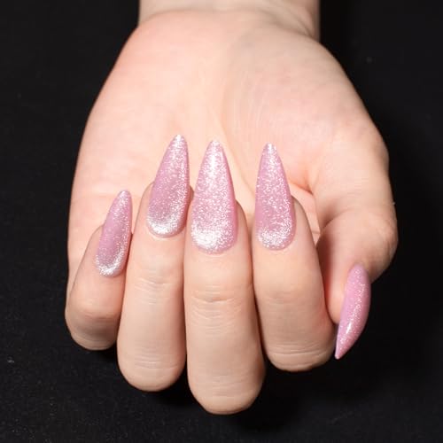 KKUUOO A030 Long Stiletto Press on Nails - 4 Pack Velvet & Gradient Designs, Reusable Acrylic Fake Nails