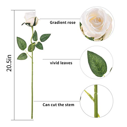 10pcs Long Stem Artificial Silk Rose Flowers - White DIY Decor