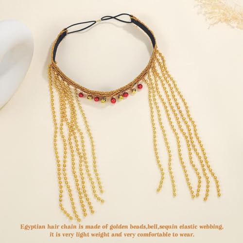 Campsis Egyptian Gold Beaded Tassel Headband for Costume & Cosplay