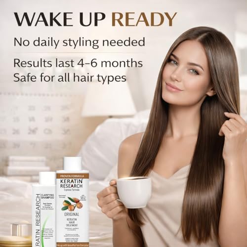 KERATIN RESEARCH Brazilian Keratin Hair Treatment Straightening Complex Blowout LONG Lasting Organic Natural Results with Argan Oil Keratina Brasilera