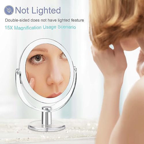 CLSEVXY Double-Sided Makeup Mirror - 1X/15X Magnification, 360° Swivel, 6.25 Inch Portable Tabletop Mirror