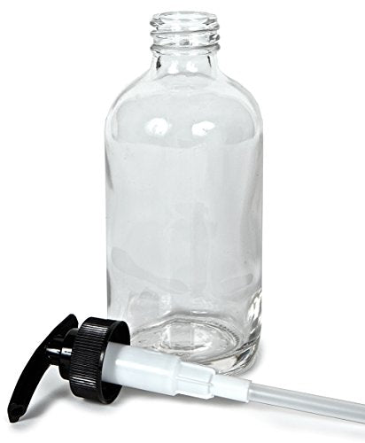 Vivaplex 8 oz Clear Glass Bottles with Black Lotion Pumps – Pack of 4