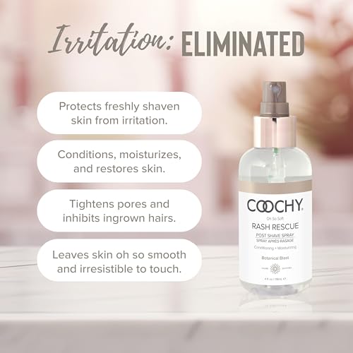 Coochy Rash Rescue Post Shave Spray - Natural Hydrating After Shave Skincare Moisturizer - Ingrown Hair Body Mist - Botanical Blast, 4 fl oz/118 mL