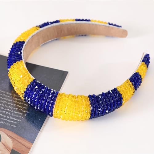 Gmmidea Beaded Rhinestone Headband for Women Girls - Yellow & Blue, Sparkly Crystal Fashion Hair Accessory
