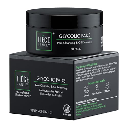 Tiege Hanley Glycolic Acid Pads for Men - 30 Count Exfoliating Face Wipes