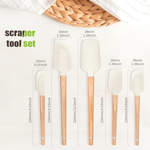 5-Piece Silicone Spatula Set with Wooden Handle - Heat Resistant 600°F