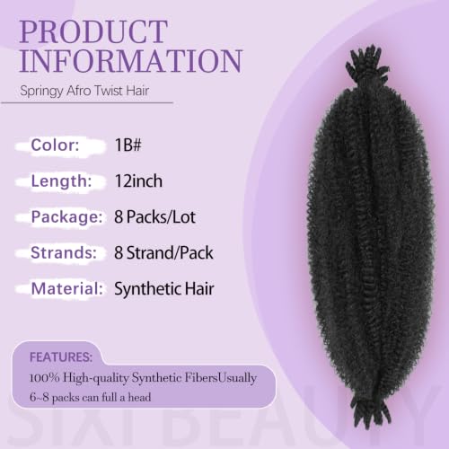 12 Inch Springy Afro Twist Hair - 8 Packs Marley Twist for Soft Locs