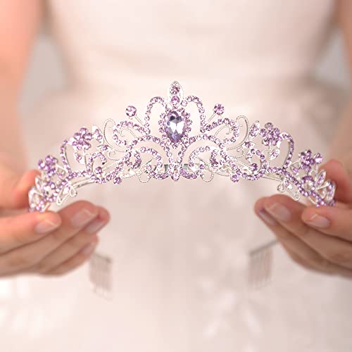 JWICOS Light Purple Crystal Tiara and Crown for Women Elegant Princess Headpiece with Comb Wedding Prom Birthday
