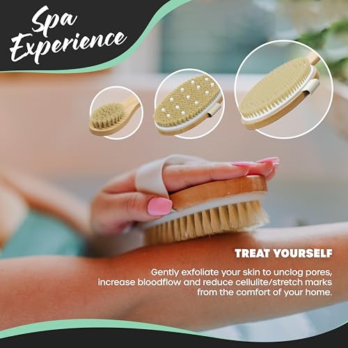 Nevlers 4-Piece Natural Boar Bristle Dry Brush Set for Body & Face