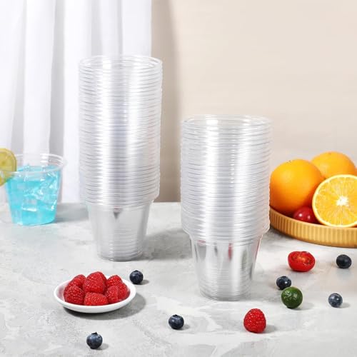 BYSNOW 100 Pack 9oz Clear Disposable Plastic Cups for Parties