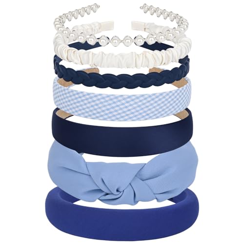 Blue 7PCS Non-Slip Trendy Headbands for Women & Girls - Fashion Hair Accessories